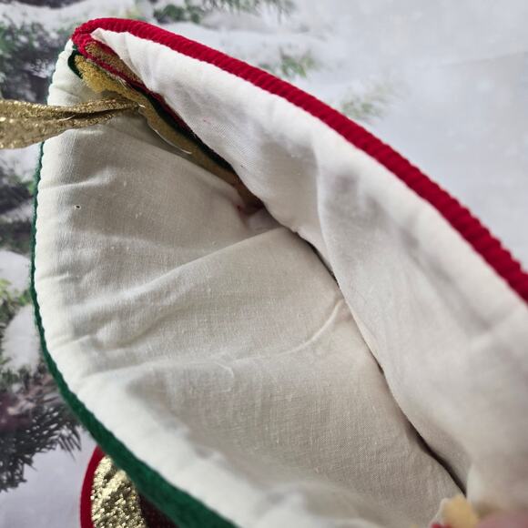 Vintage Old World Santa Red Corduroy Christmas Stocking Applique Star Buttons - Picture 13 of 13